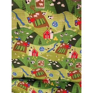 Cotton Quilting Fabric Child Kids Farm Barn Pig Cow Sheep Tractor Geese 1yd 5in
